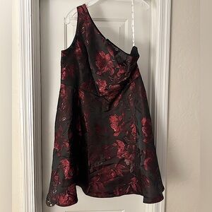 One Shoulder Black and Maroon Davids Bridal Dress